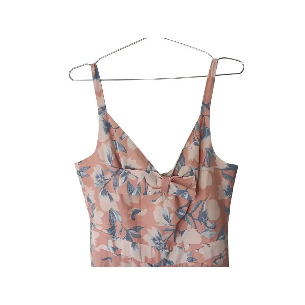 New with Tags Paper Crown Floral Wide Leg Jumpsuit Pink Blue Bow Front Large